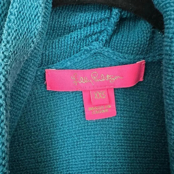 Lilly Pulitzer Tatum cardigan teal green blue knit crochet fringe boho tassels - Picture 2 of 6